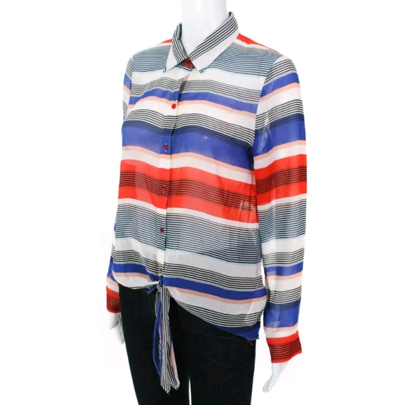 LAUNDRY SHELLI SEGAL WHITE BLUE CHIFFON TIE TOP sm - Picture 2 of 5